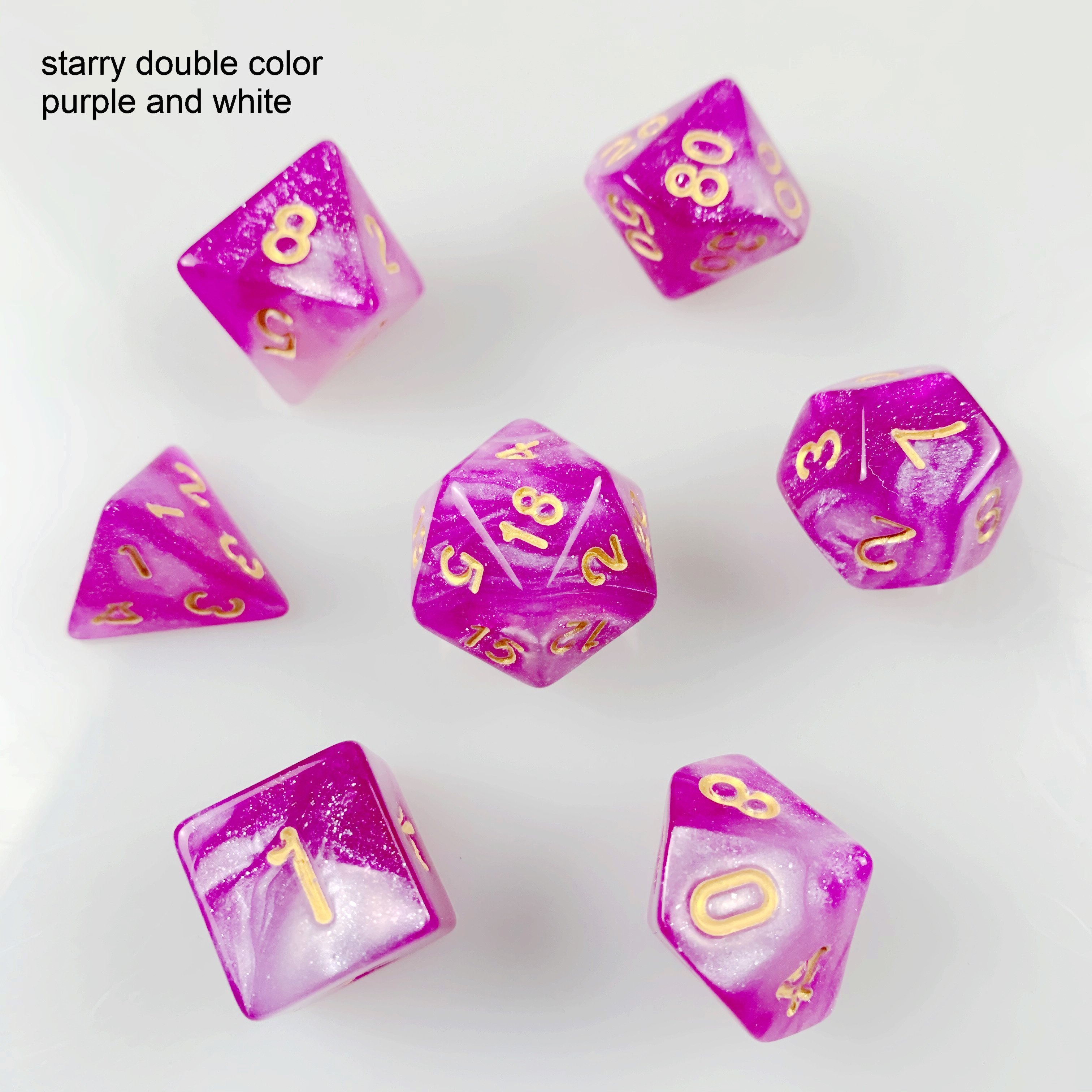 hot sale starry double colors bling bling acrylic DND dice set D4 D6 D8 D10 D12 D20