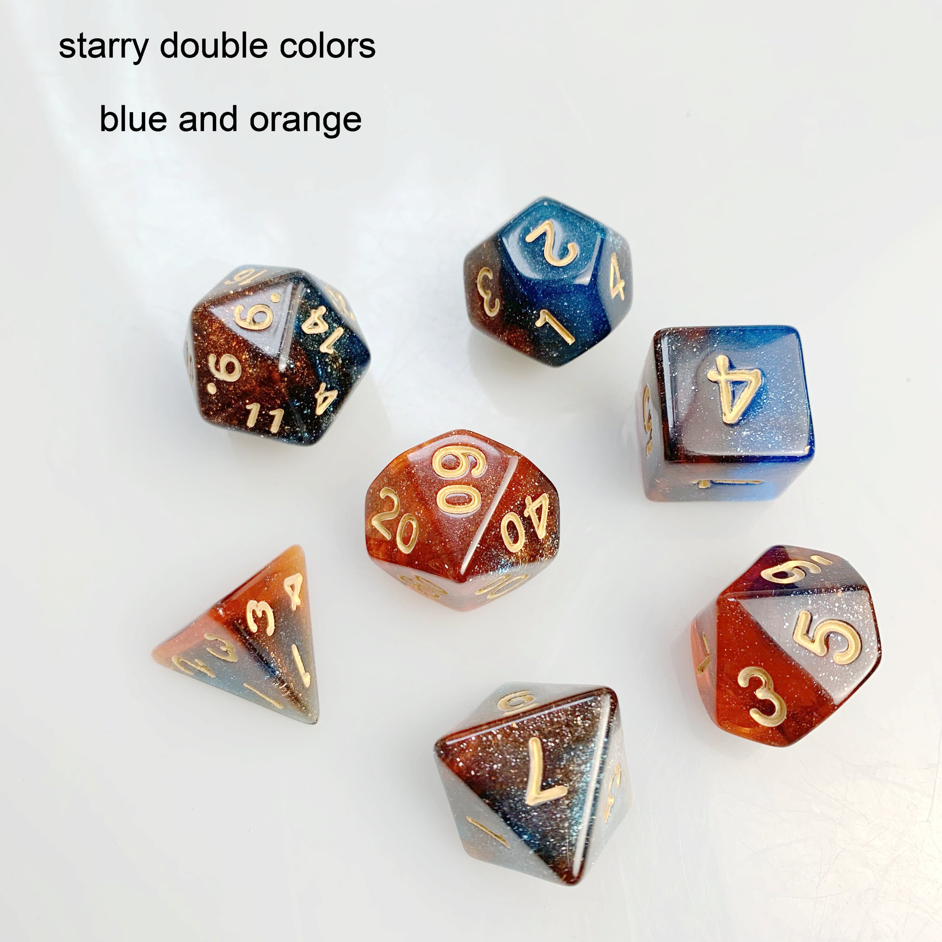 hot sale starry double colors bling bling acrylic DND dice set D4 D6 D8 D10 D12 D20