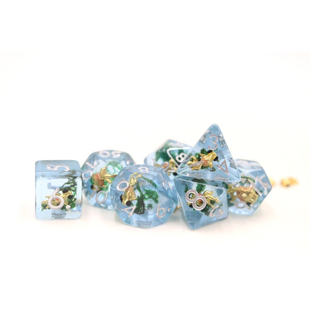OEM High Quality 7 pcs soft Edges resin fish dice custom dnd animal dice
