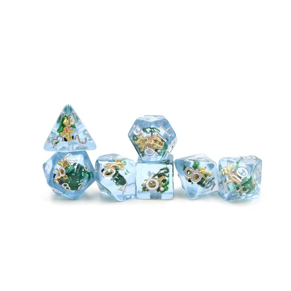 OEM High Quality 7 pcs soft Edges resin fish dice custom dnd animal dice