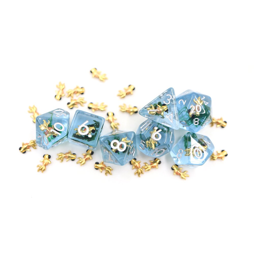 OEM High Quality 7 pcs soft Edges resin fish dice custom dnd animal dice
