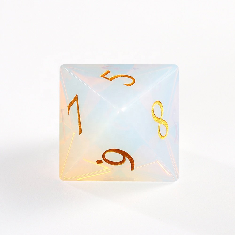 Custom Logo D8 Dice White Opal Glass Dice Artificial Gemstone Dice For Board Games