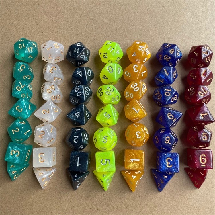 Colorful Glitter Star Plastic DND Bulk Polyhedral Dice Set for the Dice Game