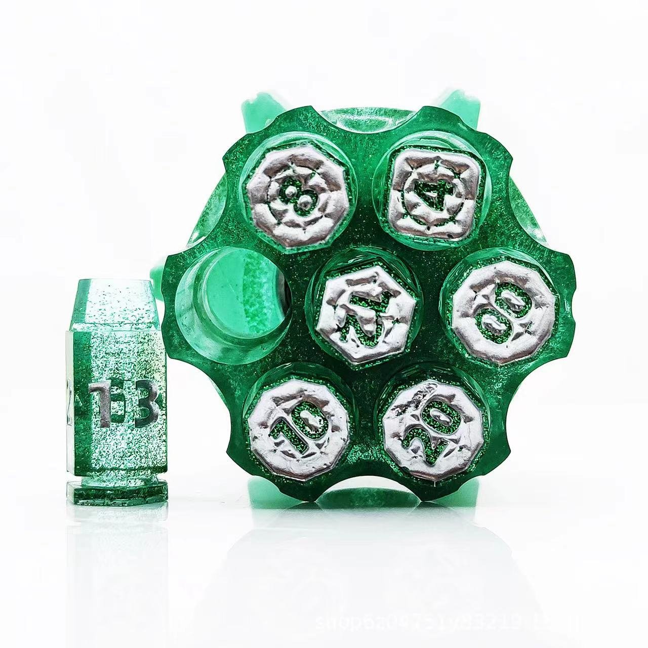 Latest Release Rotary Revolver Pistol Cylinder Resin Bullet Polyhedral DND Dice Seg Punk COC Running Team Board Game