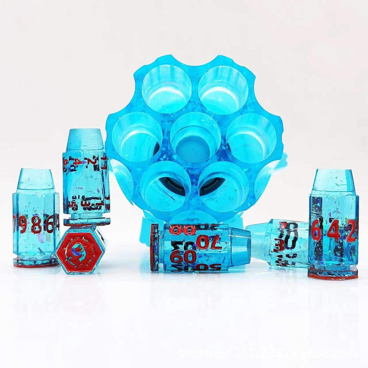 Latest Release Rotary Revolver Pistol Cylinder Resin Bullet Polyhedral DND Dice Seg Punk COC Running Team Board Game