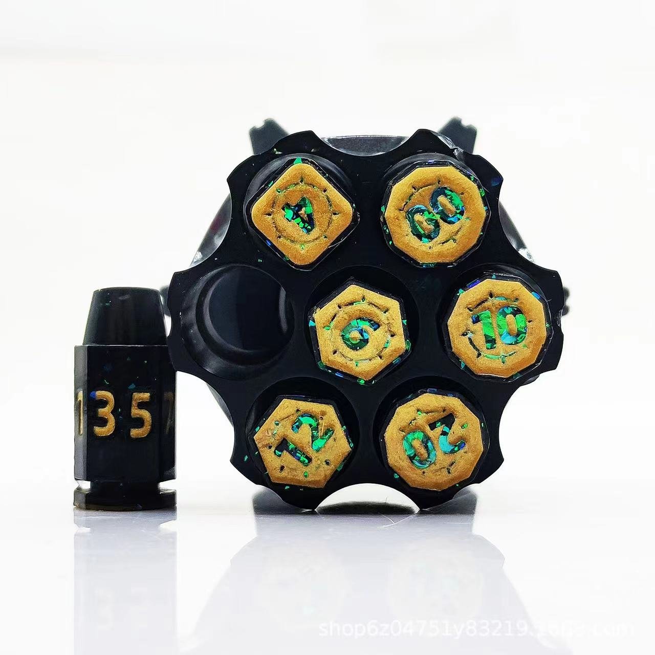 Latest Release Rotary Revolver Pistol Cylinder Resin Bullet Polyhedral DND Dice Seg Punk COC Running Team Board Game