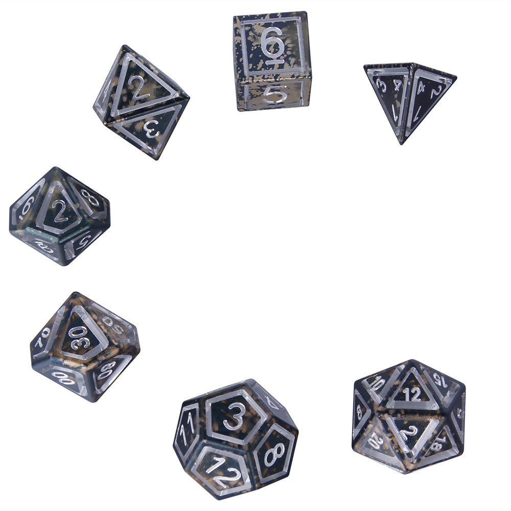 MBW CNC Machined Floating Dark Blue-Gold Metal Dice Set Polyhedral Dice Custom