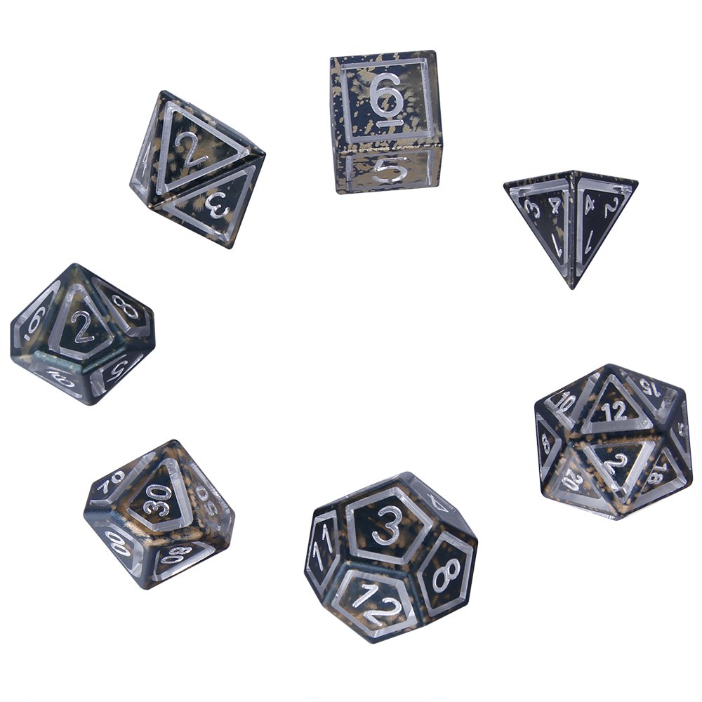 MBW CNC Machined Floating Dark Blue-Gold Metal Dice Set Polyhedral Dice Custom