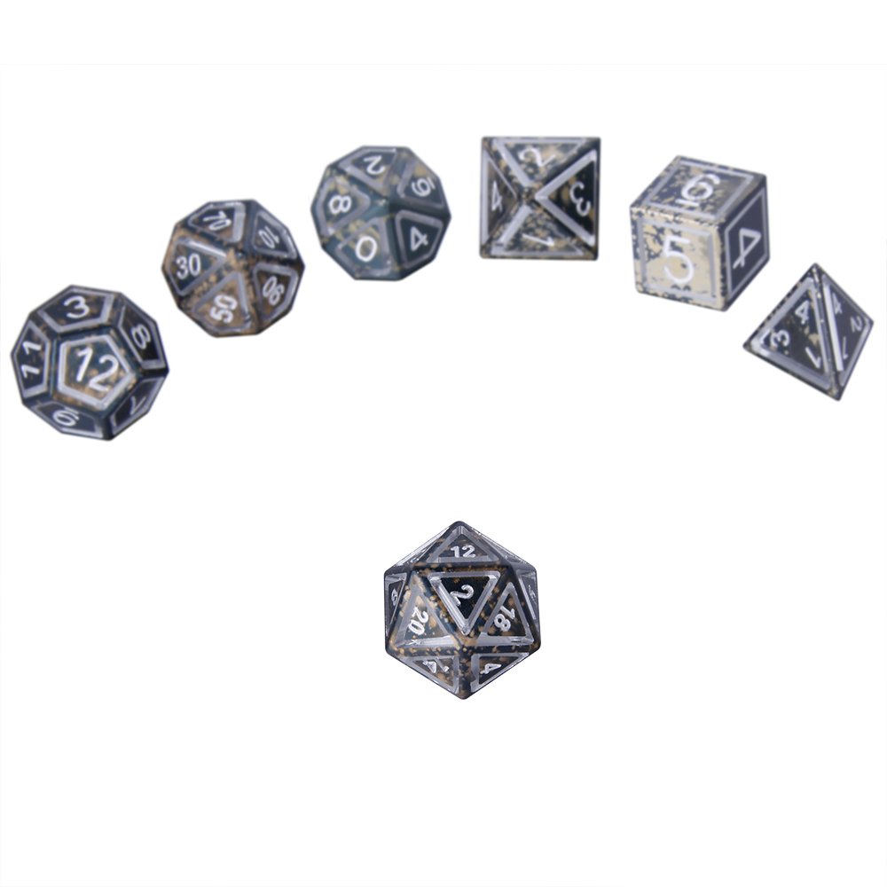 MBW CNC Machined Floating Dark Blue-Gold Metal Dice Set Polyhedral Dice Custom