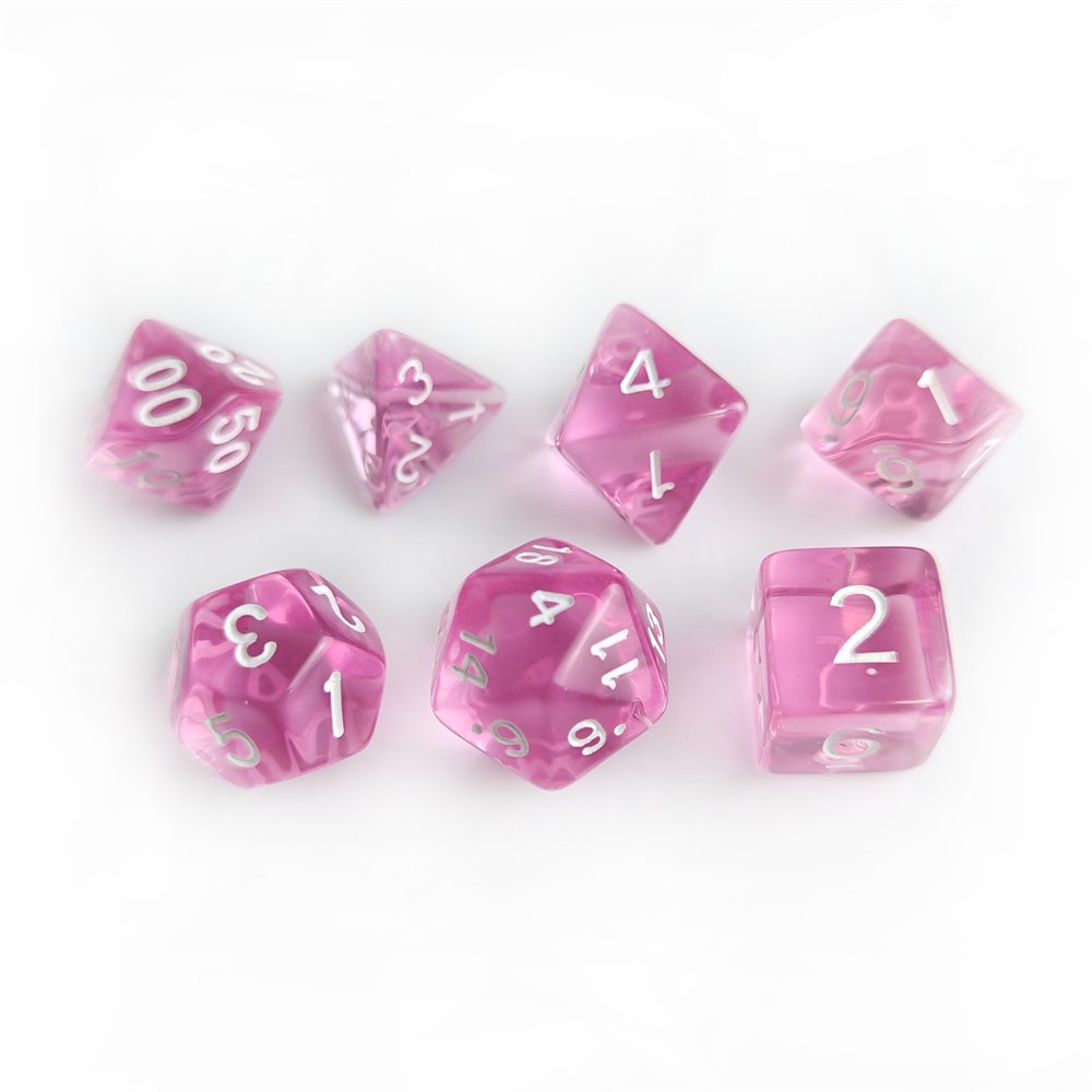 Acrylic Pink Transparent Polyhedral Dice Set for Dungeons and Dragons RPG Board Games Custom Plastic DND Dice Set