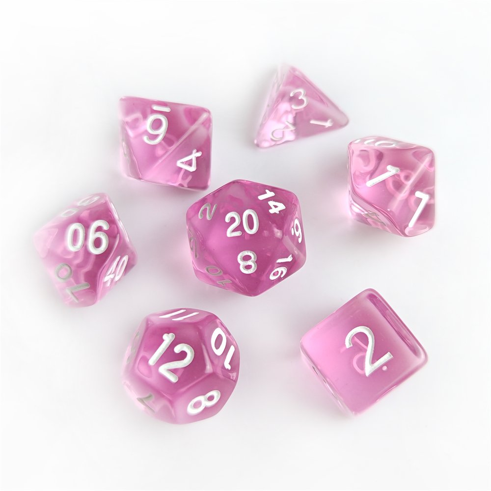 Acrylic Pink Transparent Polyhedral Dice Set for Dungeons and Dragons RPG Board Games Custom Plastic DND Dice Set