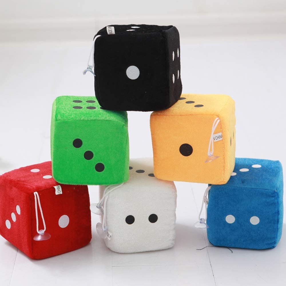 Fluffy Dice Hanging Plush Cube Customizable Fabric Educational Toy for Car Interior Packaged in Bag