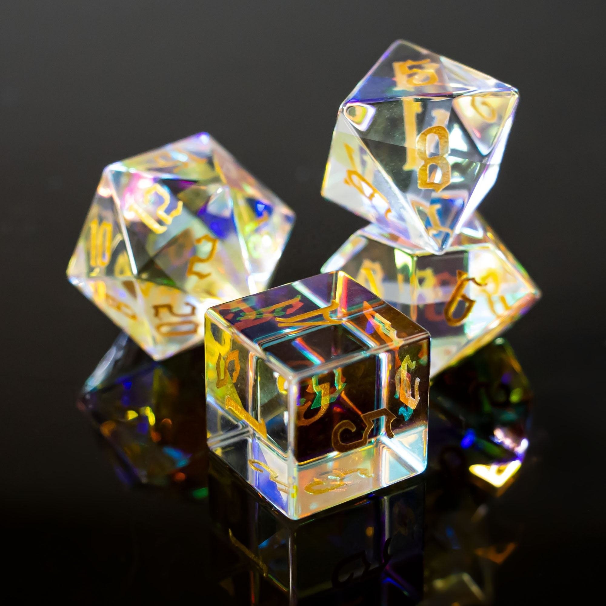 factory wholesale Hot-selling colorful rainbow prism glass dice set for dnd dungeons and dragons role-playing games RPG
