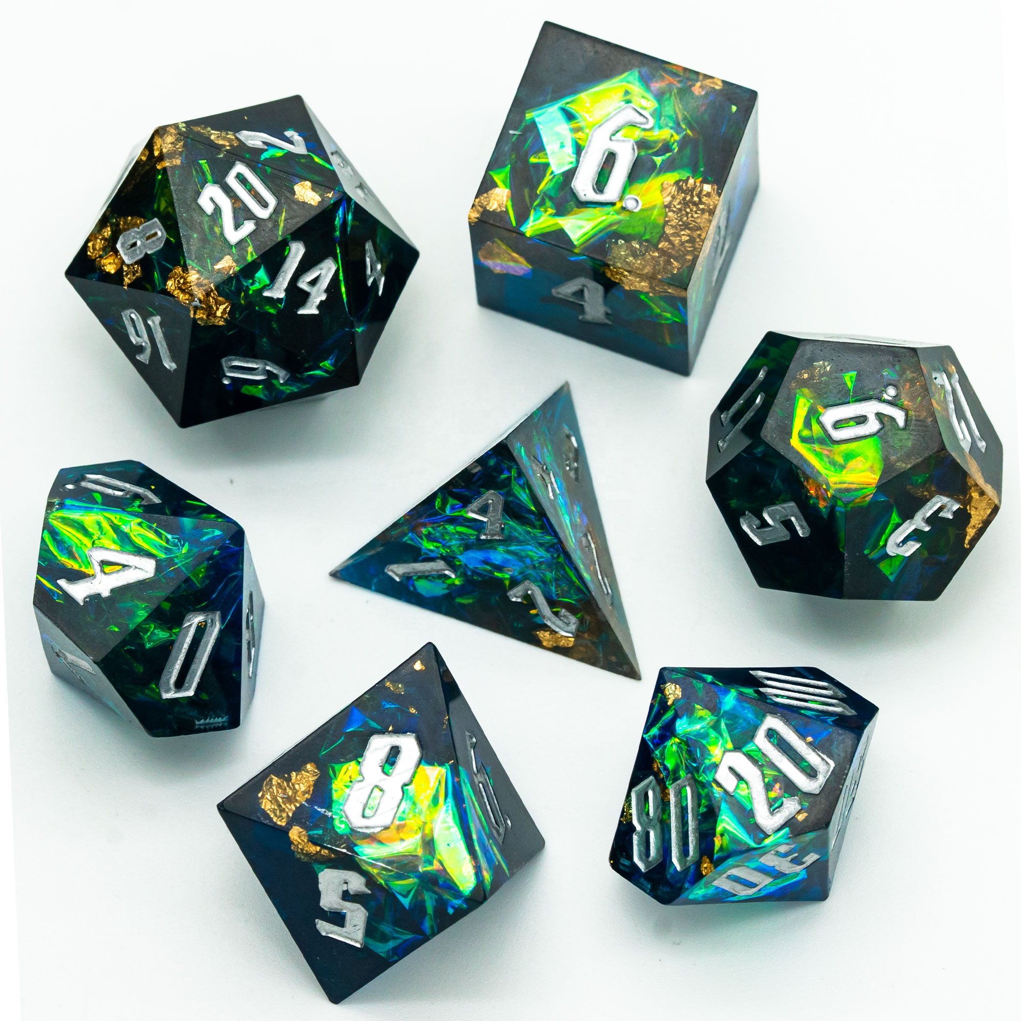 Udixi Sharp Edge Dice custom logo Dungeons and Dragons RPG Resin Dice Set Black&Blue