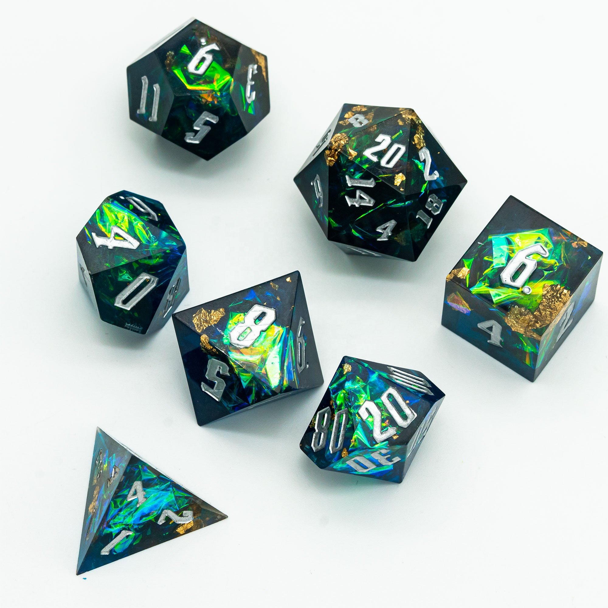 Udixi Sharp Edge Dice custom logo Dungeons and Dragons RPG Resin Dice Set Black&Blue