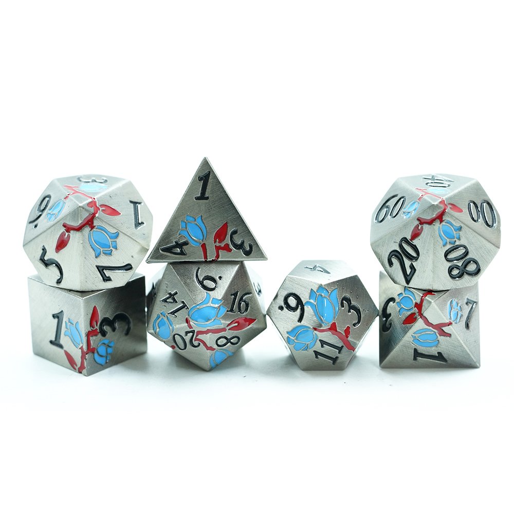 Newly Designed Electroplated Dungeons And Dragons 3 Color Rose Metal Dice For Role Playing Game
