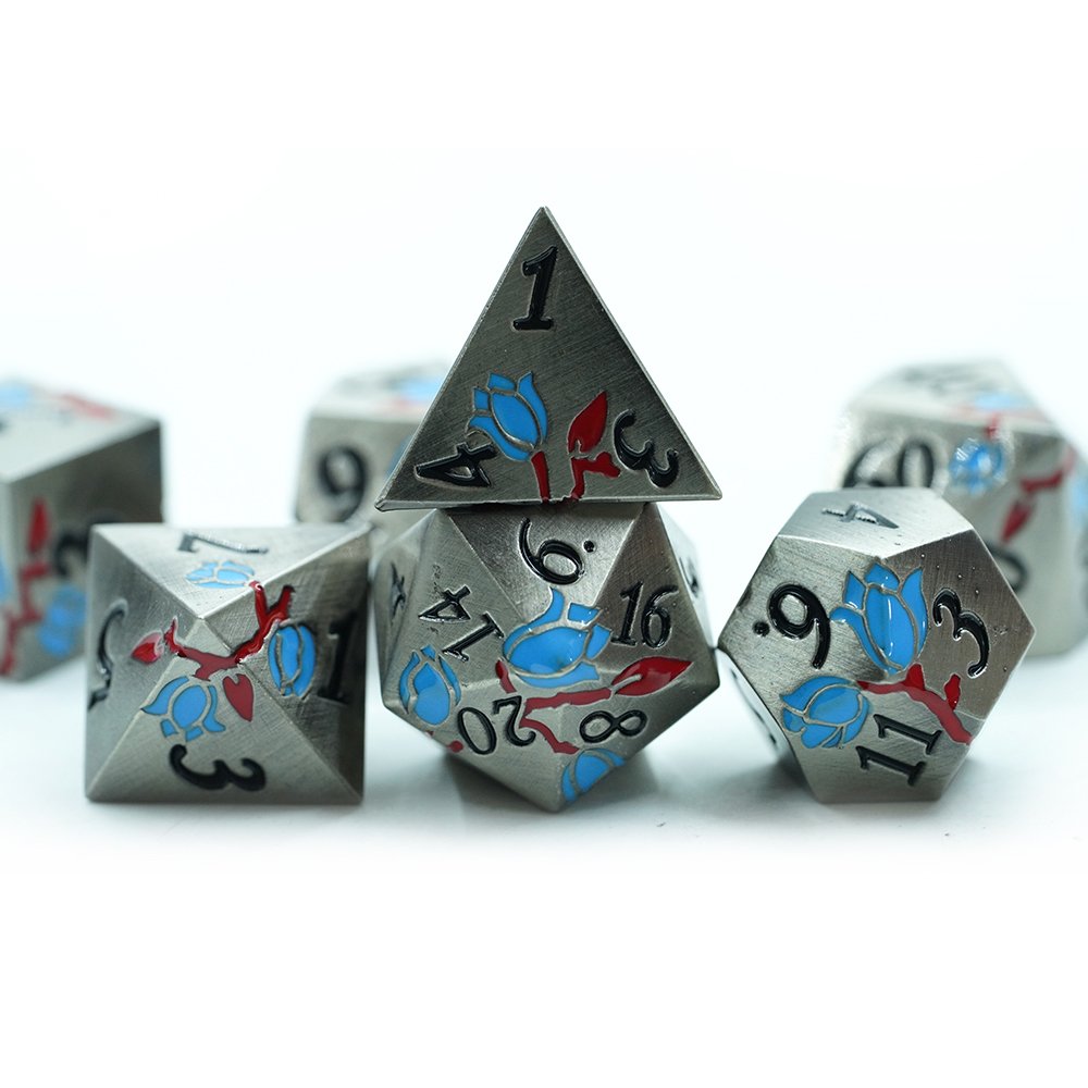 Newly Designed Electroplated Dungeons And Dragons 3 Color Rose Metal Dice For Role Playing Game