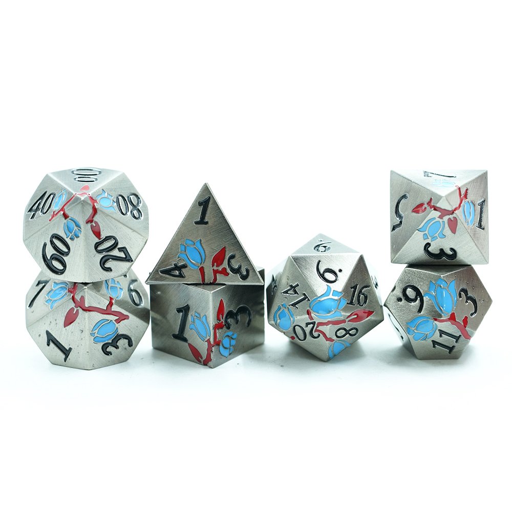 Newly Designed Electroplated Dungeons And Dragons 3 Color Rose Metal Dice For Role Playing Game