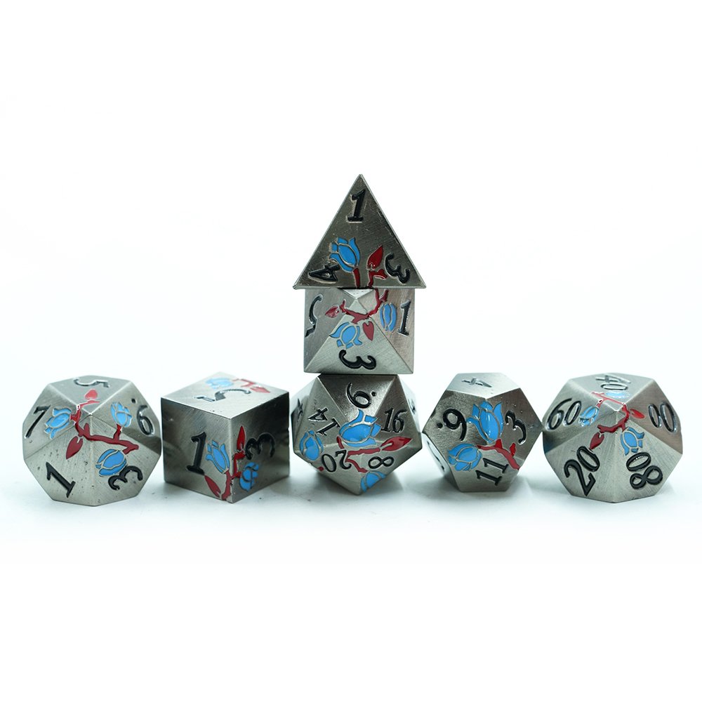 Newly Designed Electroplated Dungeons And Dragons 3 Color Rose Metal Dice For Role Playing Game