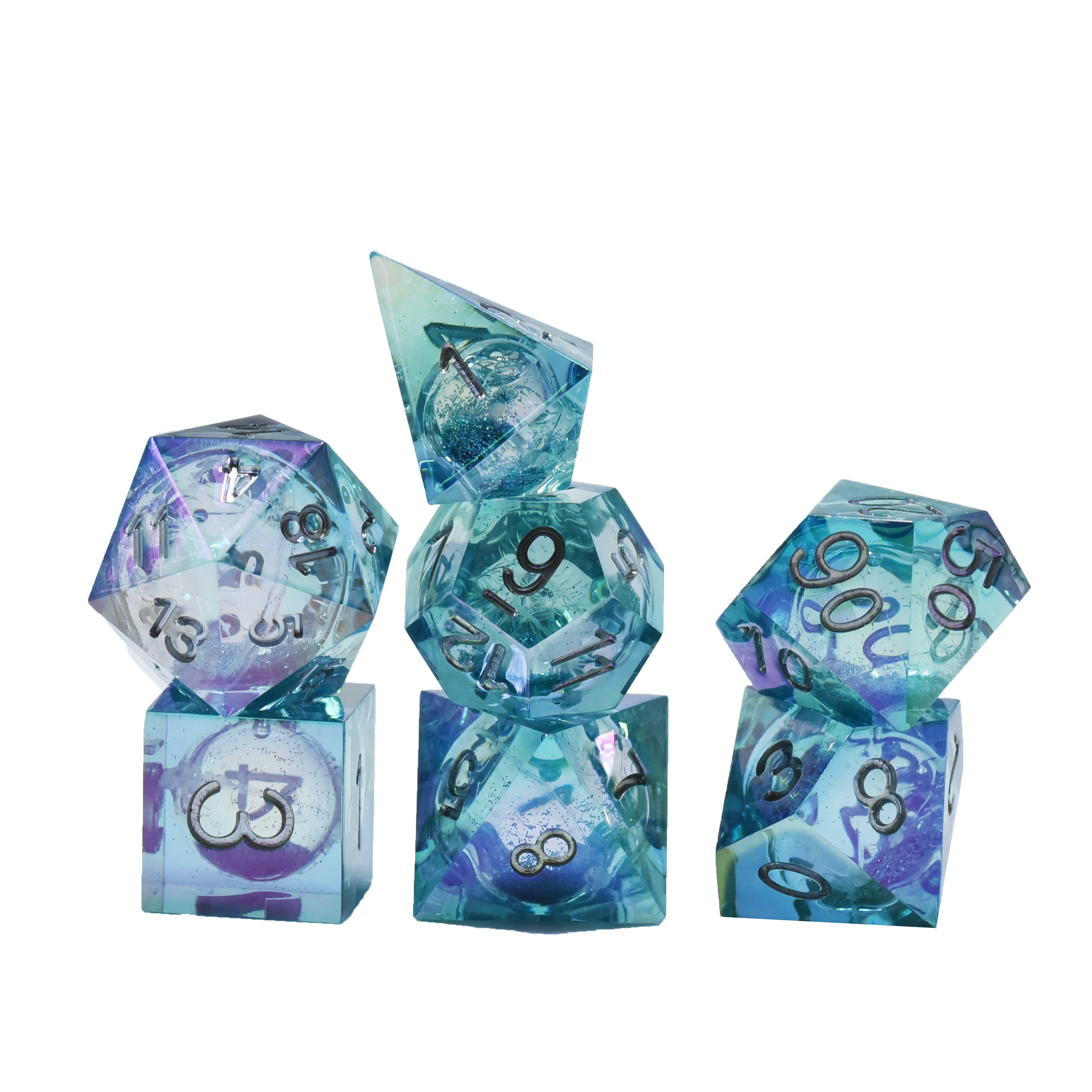 Wholesale D20 Dnd RPG Game Set Square Corner Polyhedral Resin Dice Colorful Liquid Core For Board Games