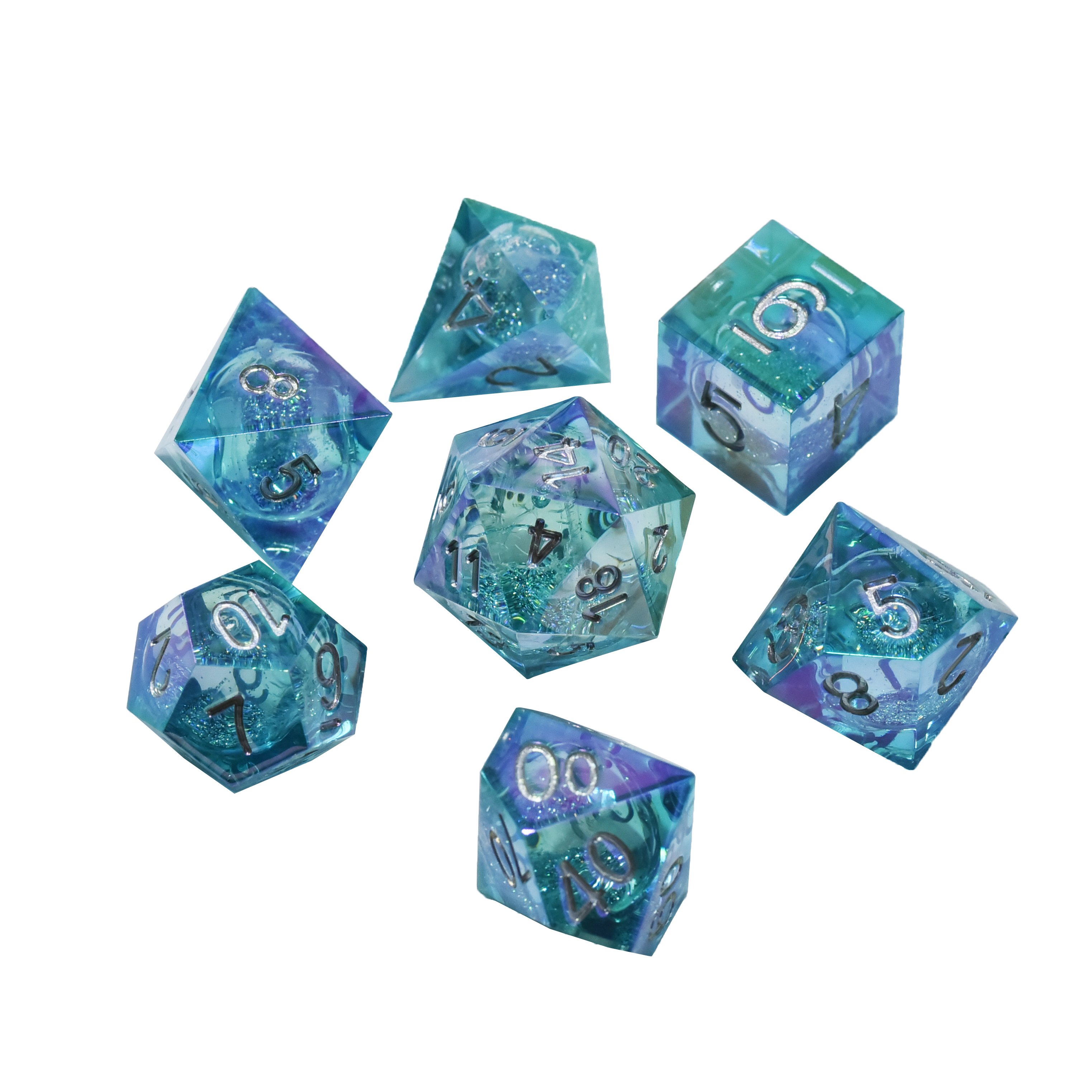 Wholesale D20 Dnd RPG Game Set Square Corner Polyhedral Resin Dice Colorful Liquid Core For Board Games