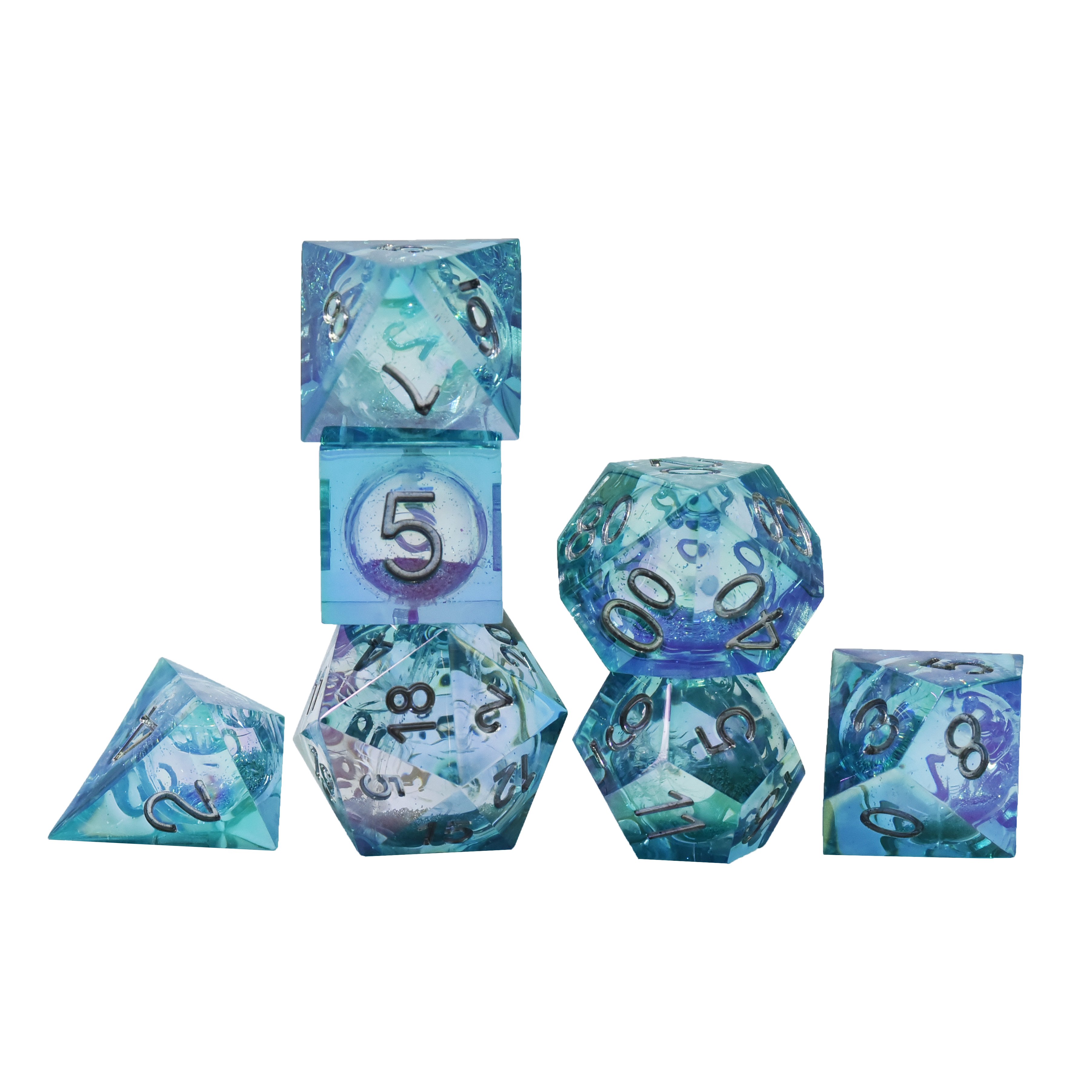 Wholesale D20 Dnd RPG Game Set Square Corner Polyhedral Resin Dice Colorful Liquid Core For Board Games