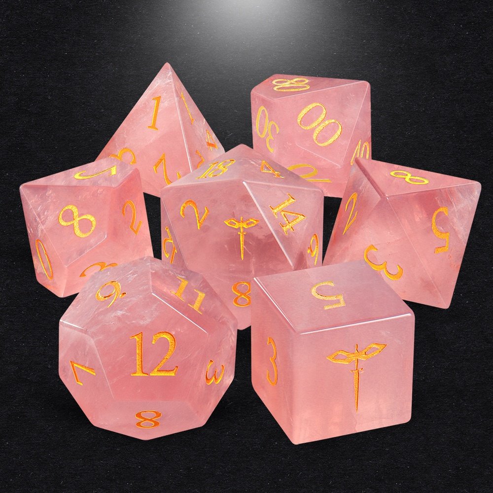 Natural Pink Crystal Stone Dice Set D4 D6 D8 D10 D12 D20 DND Gemstone Dice For Dungeons And Dragons RPG