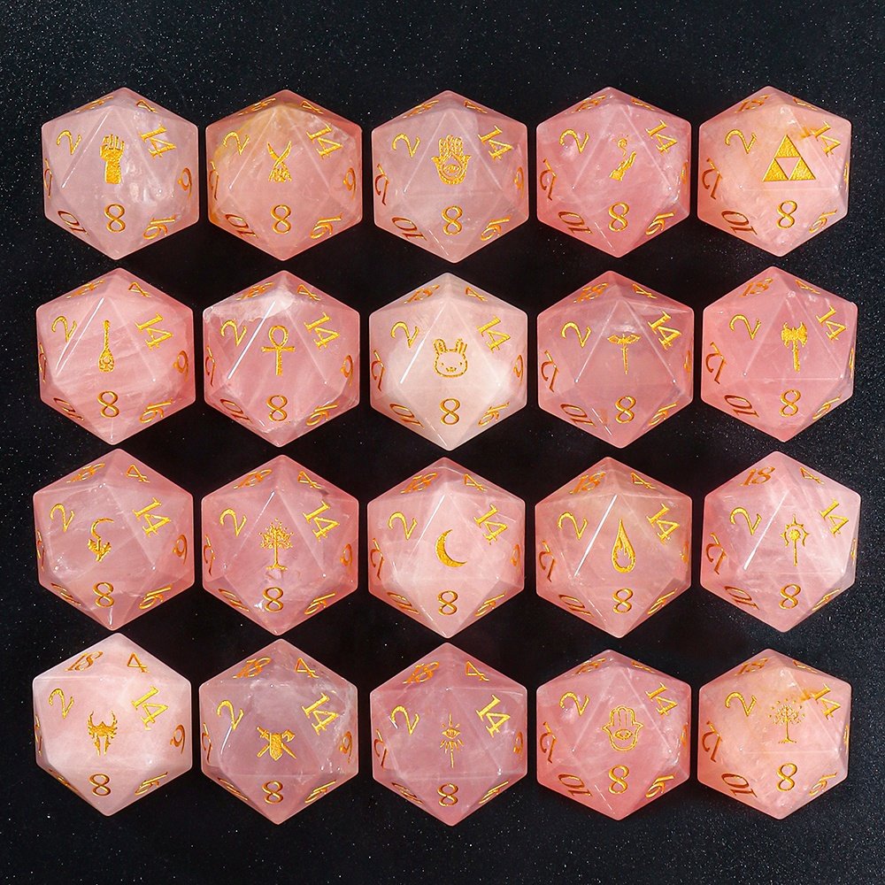 Natural Pink Crystal Stone Dice Set D4 D6 D8 D10 D12 D20 DND Gemstone Dice For Dungeons And Dragons RPG
