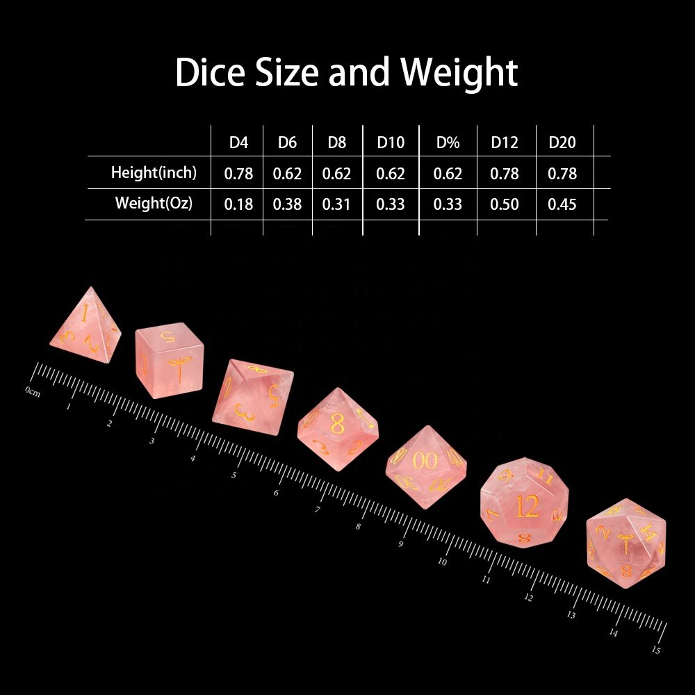 Natural Pink Crystal Stone Dice Set D4 D6 D8 D10 D12 D20 DND Gemstone Dice For Dungeons And Dragons RPG