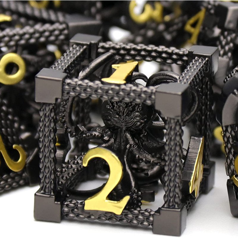 MINI PLANET 3D Octopus Metal DND Dice Set For TRPG Dungeons&Dragons Game Polyhedral Metal Hollow Dice Set Custom DND Dice Metal
