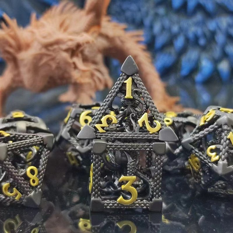 MINI PLANET 3D Octopus Metal DND Dice Set For TRPG Dungeons&Dragons Game Polyhedral Metal Hollow Dice Set Custom DND Dice Metal