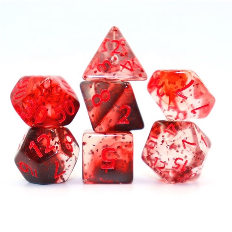 New Arrival Bulk Clear RPG Dice Black and Red Polyhedral Dots Dice Set for DND Player
