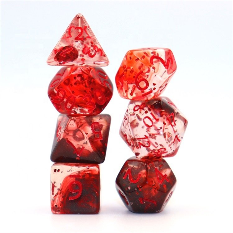 New Arrival Bulk Clear RPG Dice Black and Red Polyhedral Dots Dice Set for DND Player