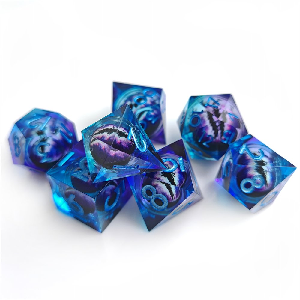 DND Dragon Eye Liquid Core Dice D&D RPG Dungeons and Dragons Role Playing Game Dice Polyhedral Sharp Edge Resin Dice Set