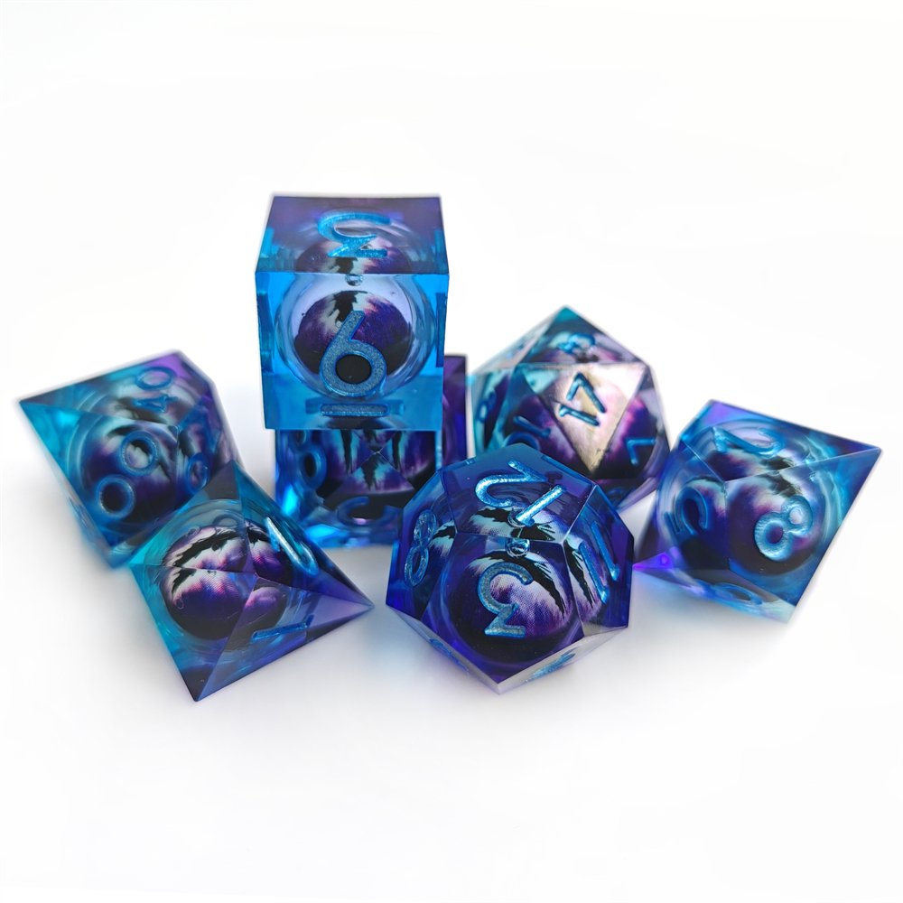 DND Dragon Eye Liquid Core Dice D&D RPG Dungeons and Dragons Role Playing Game Dice Polyhedral Sharp Edge Resin Dice Set