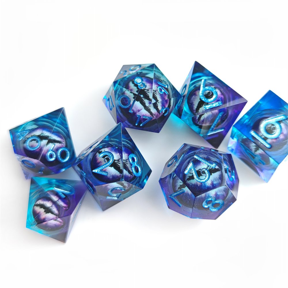 DND Dragon Eye Liquid Core Dice D&D RPG Dungeons and Dragons Role Playing Game Dice Polyhedral Sharp Edge Resin Dice Set