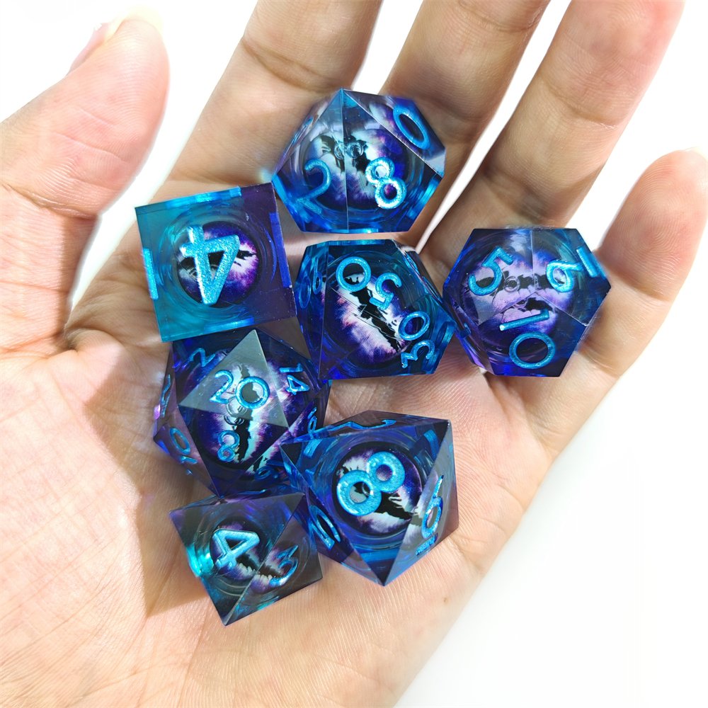 DND Dragon Eye Liquid Core Dice D&D RPG Dungeons and Dragons Role Playing Game Dice Polyhedral Sharp Edge Resin Dice Set