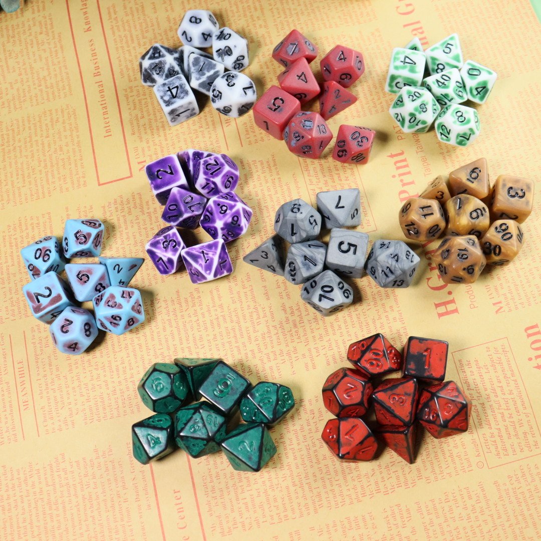 High quality plastic polyhedral 21 different colors style Retro Dice Set with Low Bespoke costs