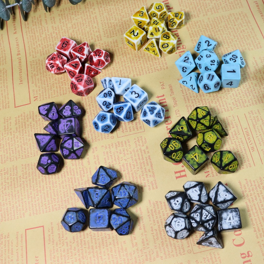High quality plastic polyhedral 21 different colors style Retro Dice Set with Low Bespoke costs