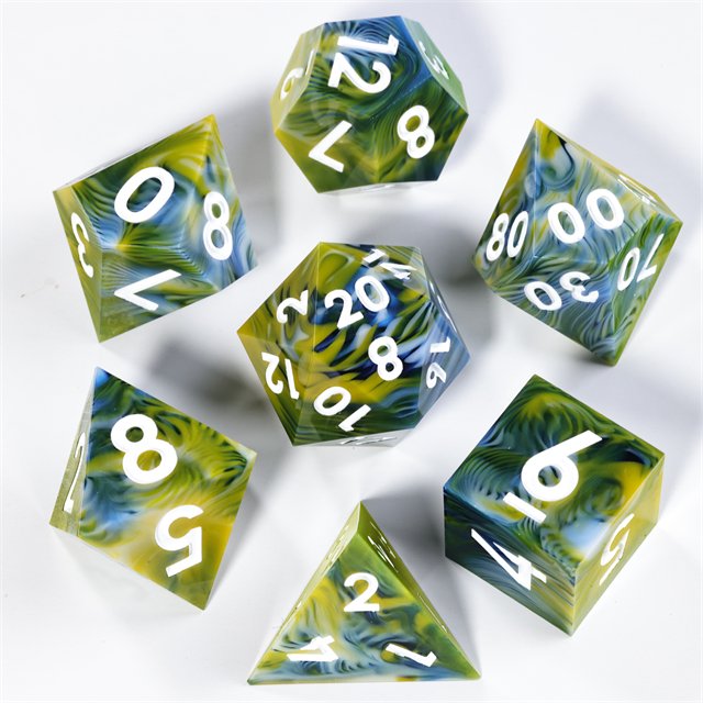MINI PLANET Custom Resin 7pcs Dragon and Dungeon DND Sharp Edges Gift Dice Set Polyhedral Board Game RPG Dice