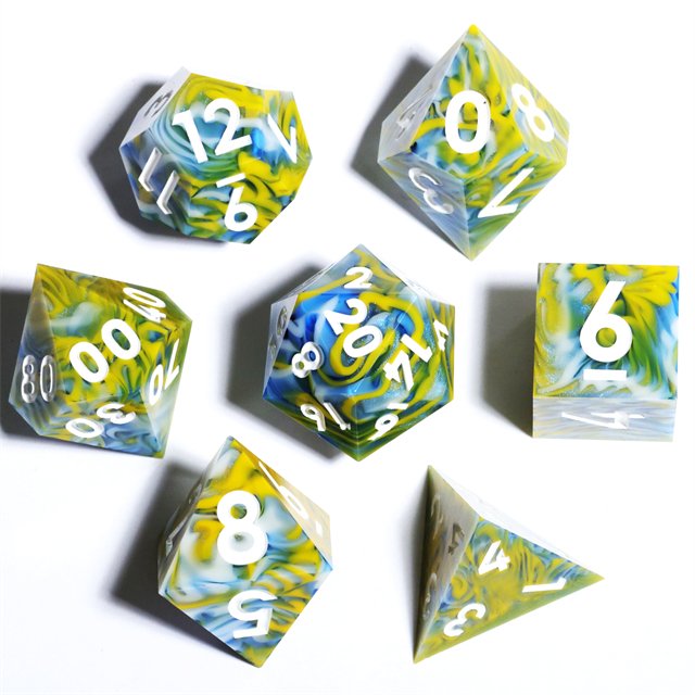 MINI PLANET Custom Resin 7pcs Dragon and Dungeon DND Sharp Edges Gift Dice Set Polyhedral Board Game RPG Dice