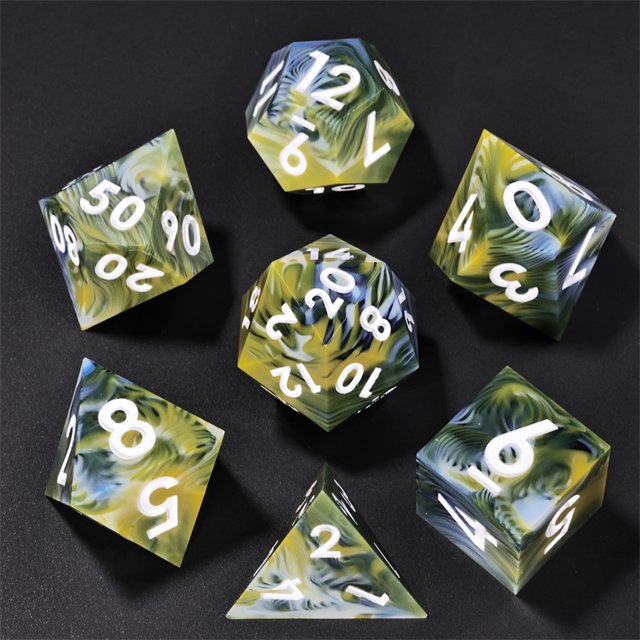 MINI PLANET Custom Resin 7pcs Dragon and Dungeon DND Sharp Edges Gift Dice Set Polyhedral Board Game RPG Dice
