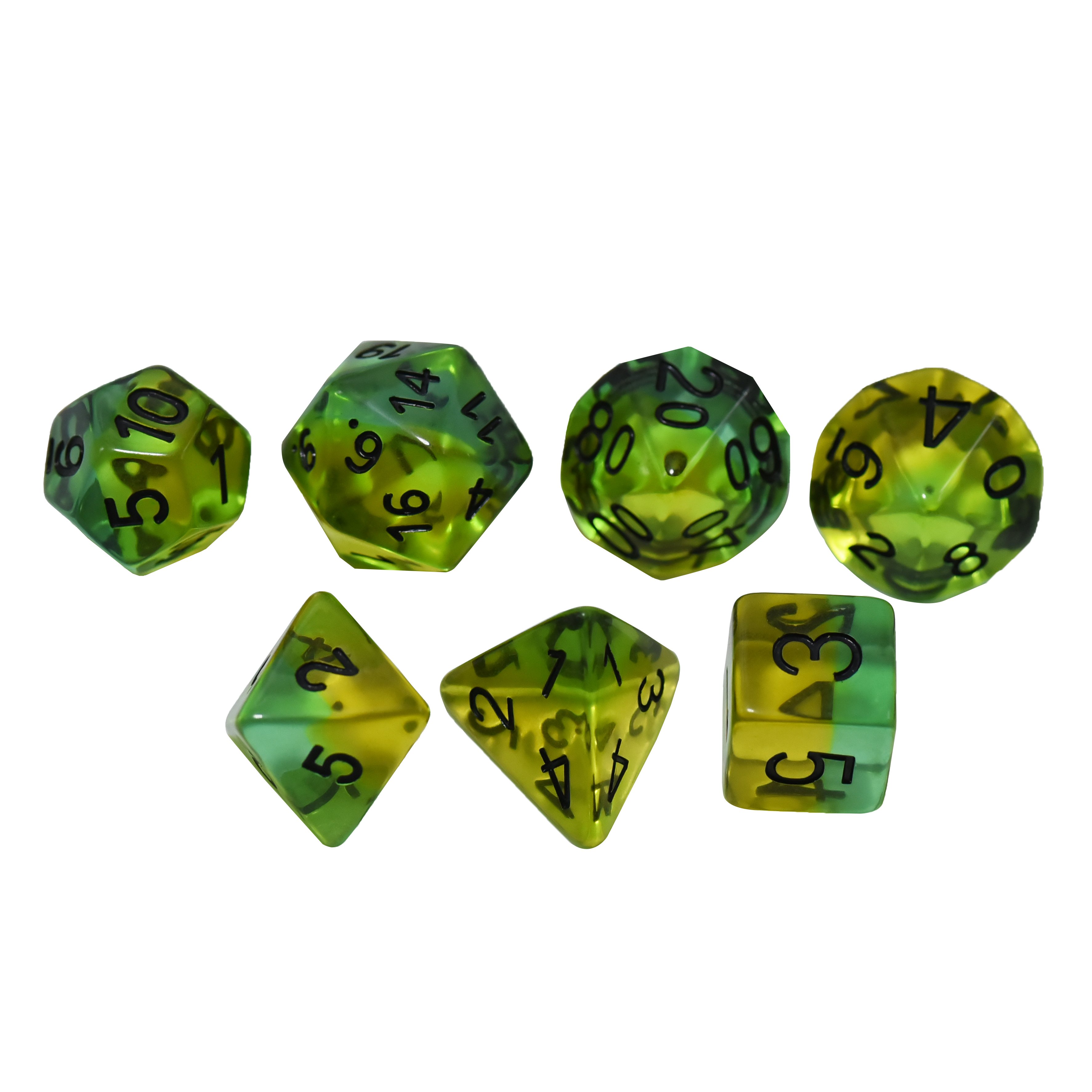 Custom Logo Resin Dice Set Handmade 7Pcs Polyhedral Plastic Dnd Games Rainbow Transparent Rounded Corner Dice
