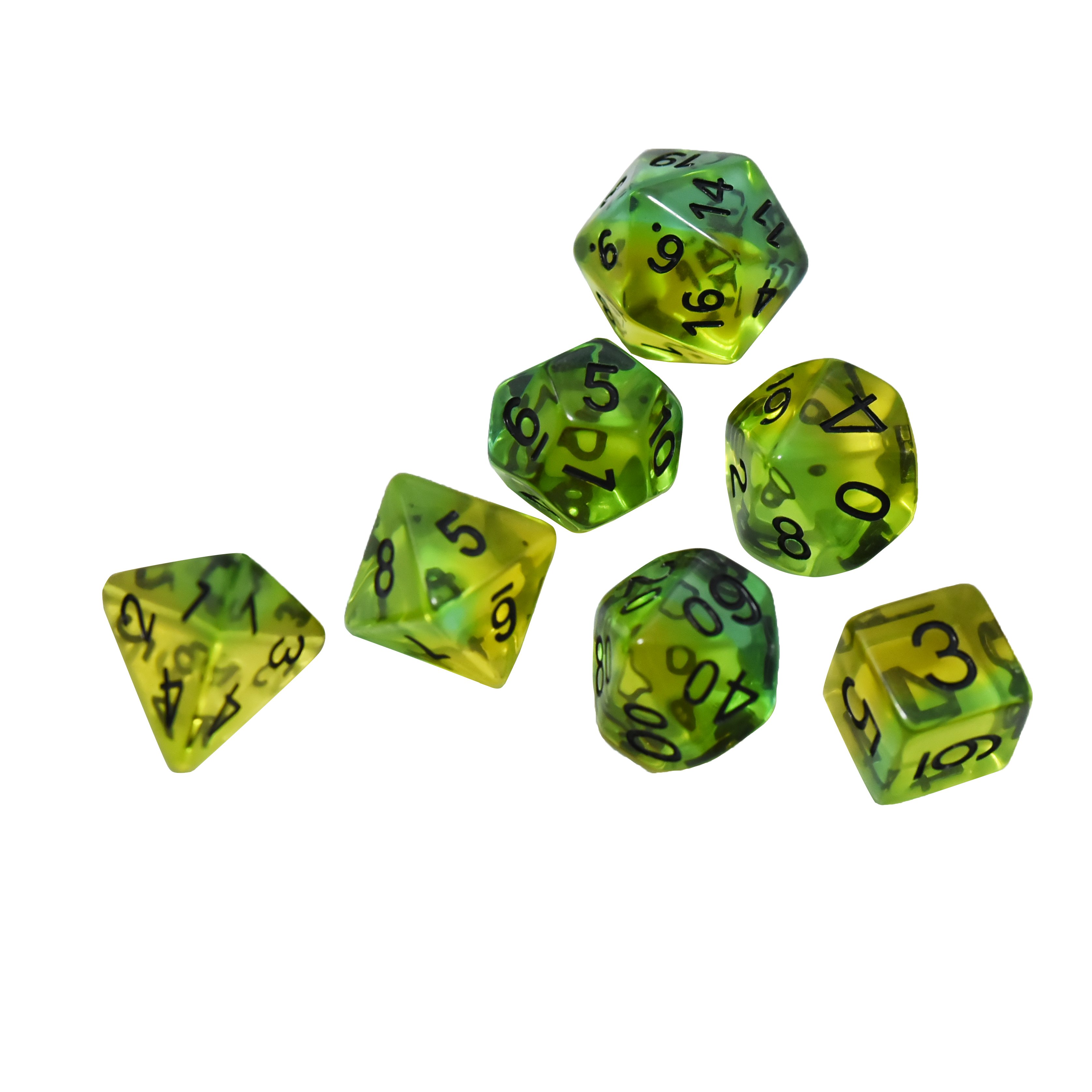Custom Logo Resin Dice Set Handmade 7Pcs Polyhedral Plastic Dnd Games Rainbow Transparent Rounded Corner Dice