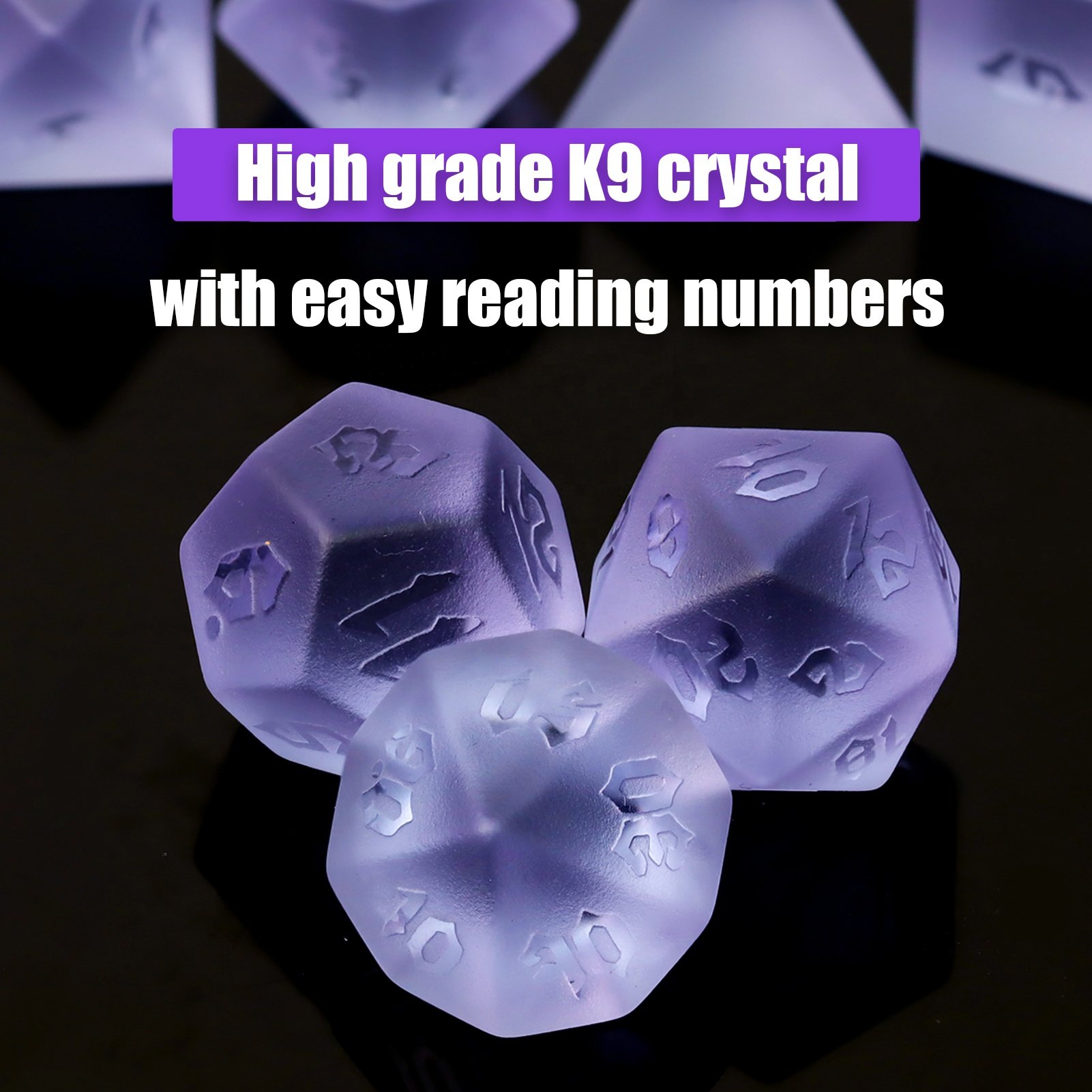 Factory wholesale customizable logo purple matte crystal dice set for Dungeons and Dragons RPG