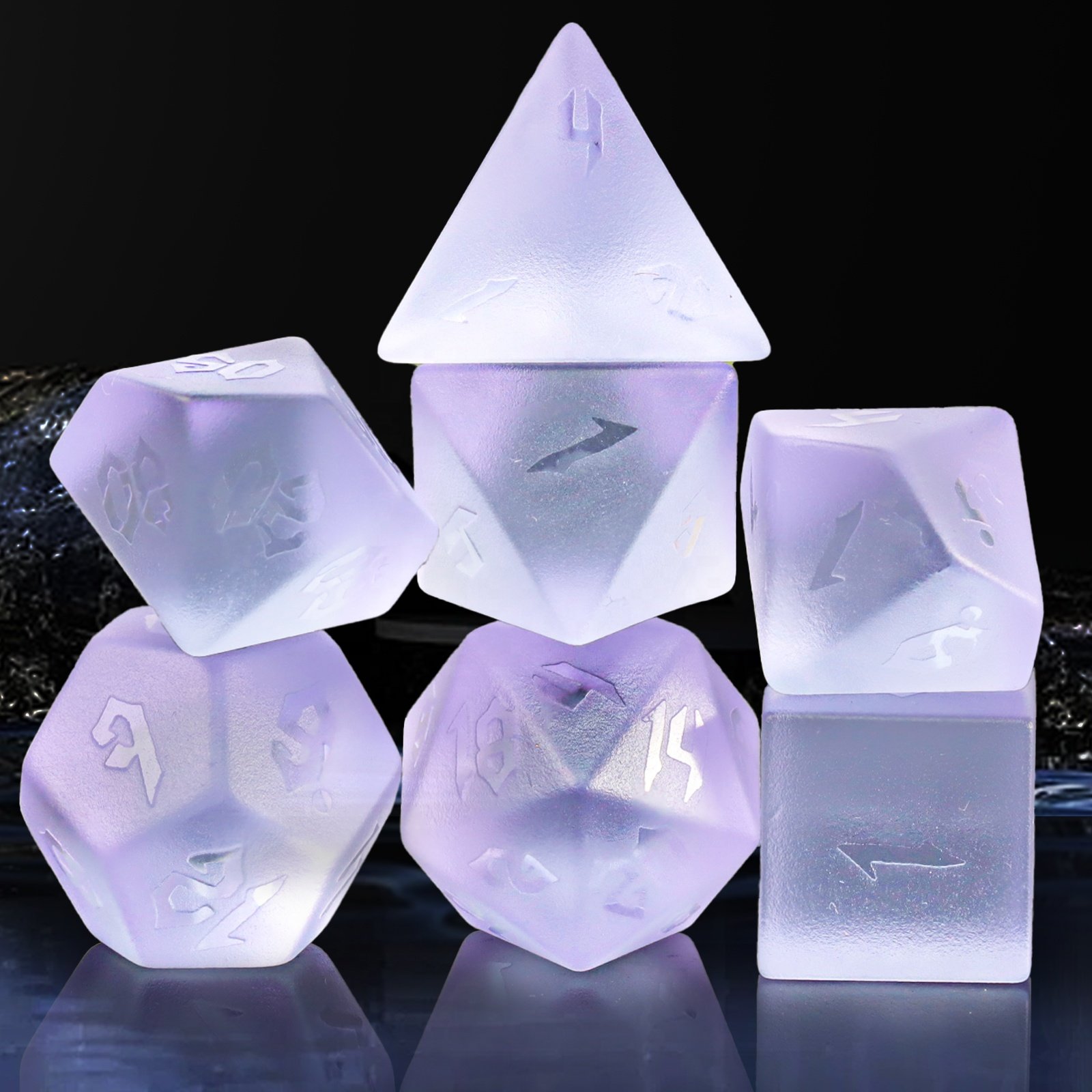 Factory wholesale customizable logo purple matte crystal dice set for Dungeons and Dragons RPG