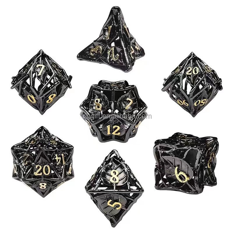 2024 New Release Metal Leaf Dice Set DND Hollow Polyhedral Dice D20 D12 D10 D% D8 D6 D4 Dice Dungeons & Dragons RPG Board Games