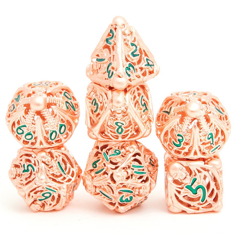 DND Dragon Skeleton Hollow Horror Metal Polyhedral Bone Dice Set D&D RPG Suitable for Dungeons and Dragons Role Playing Games sharp dice