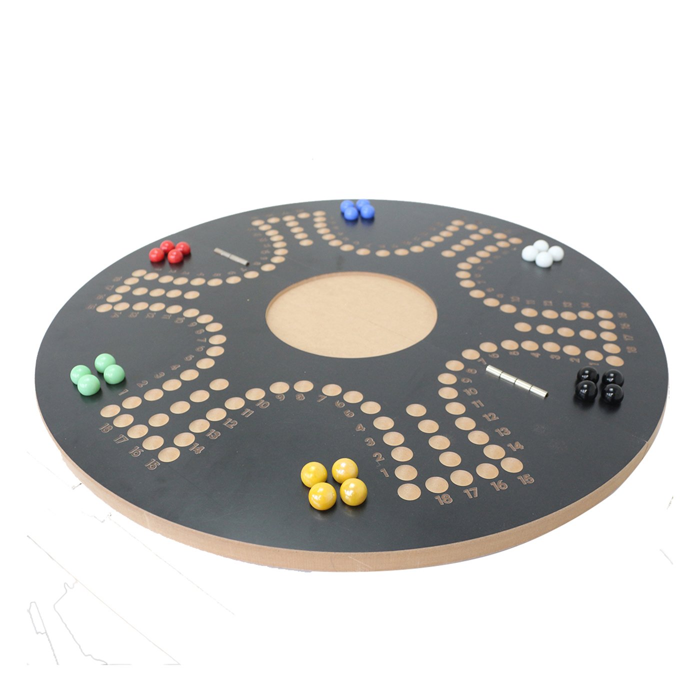 21" Wooden Board Game Original Marble Game Double Sided Painted 2 to 6 Player Fast Track Wooden with 6 Colors 24 Marbles 6 Dice