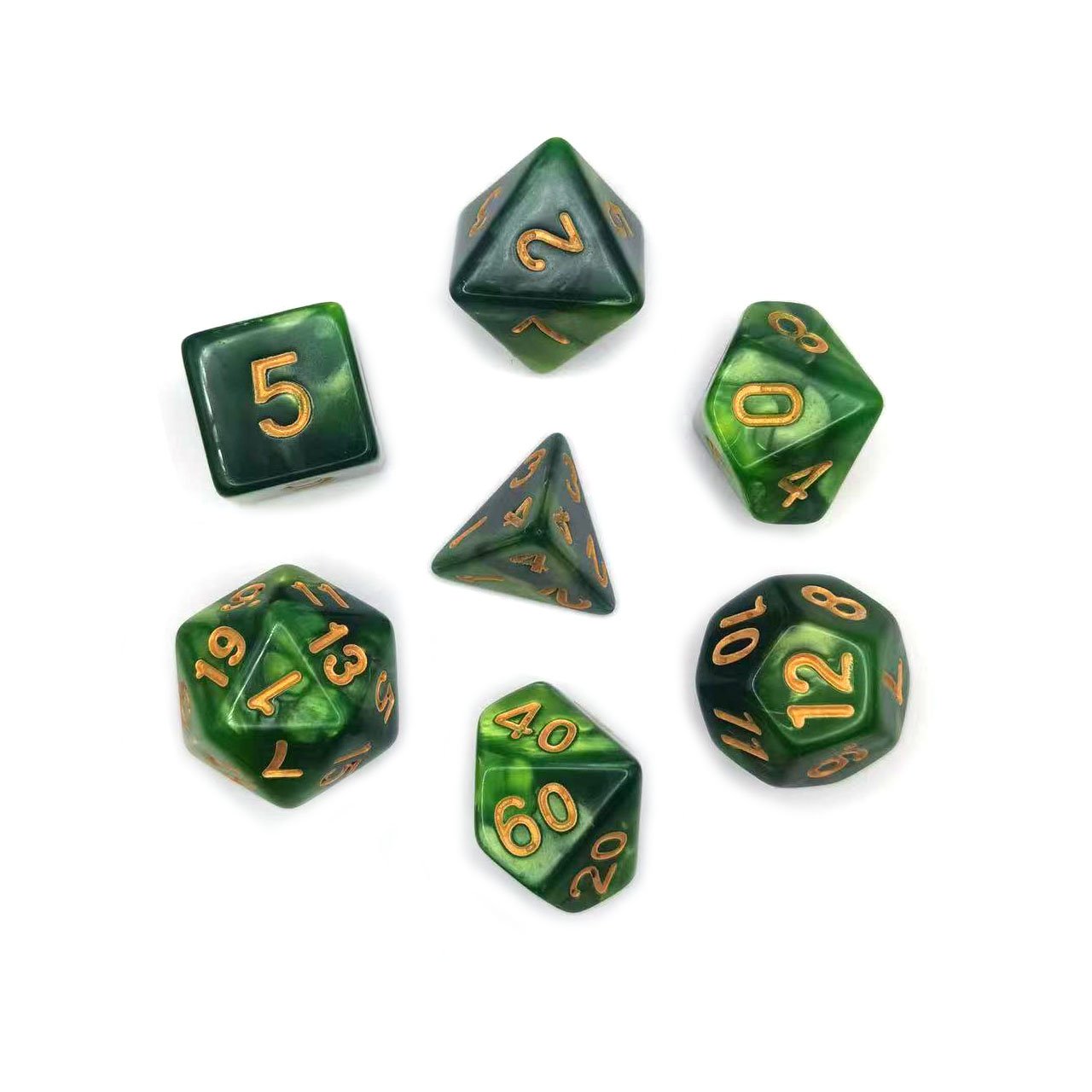 High Quality multicolor Green Bulk Custom custom Package polyhedral dice set for D&D RPG Board Game